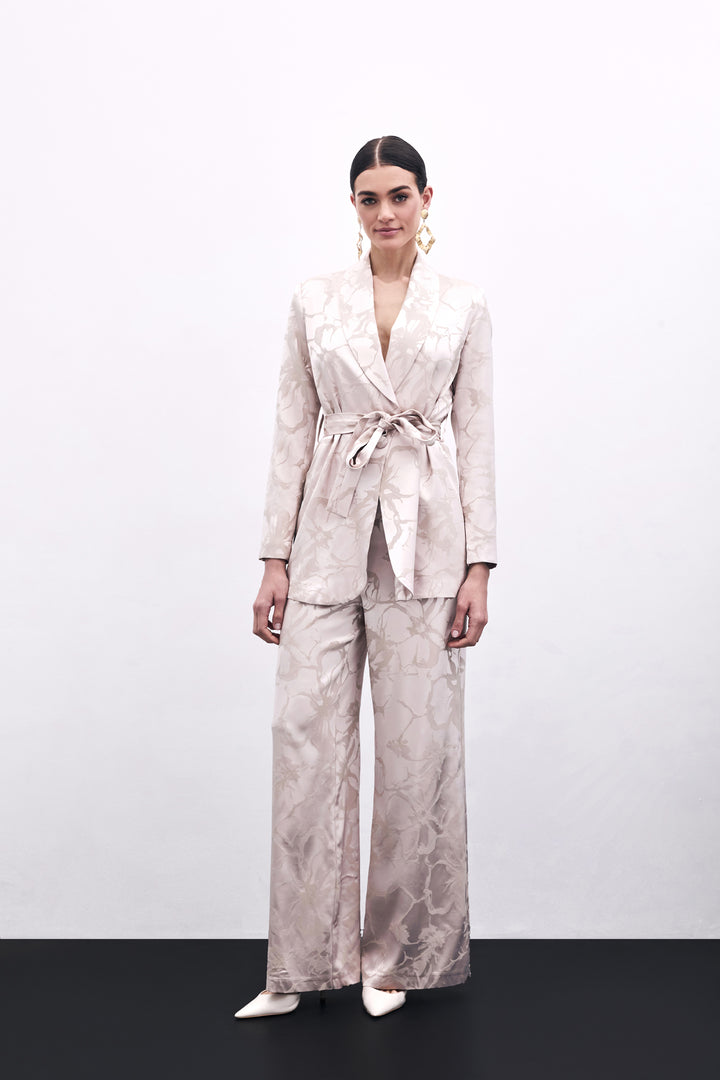 Sateen Pantalon Jacquard Coloré - Poudre