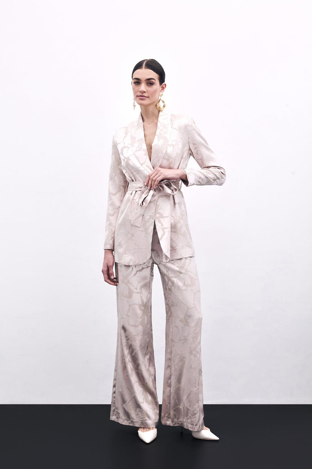 Sateen Pantalon Jacquard Coloré - Poudre