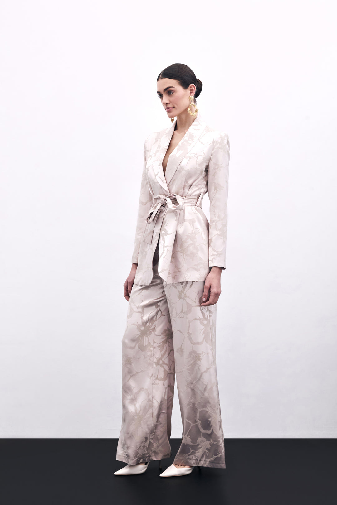 Sateen Pantalon Jacquard Coloré - Poudre