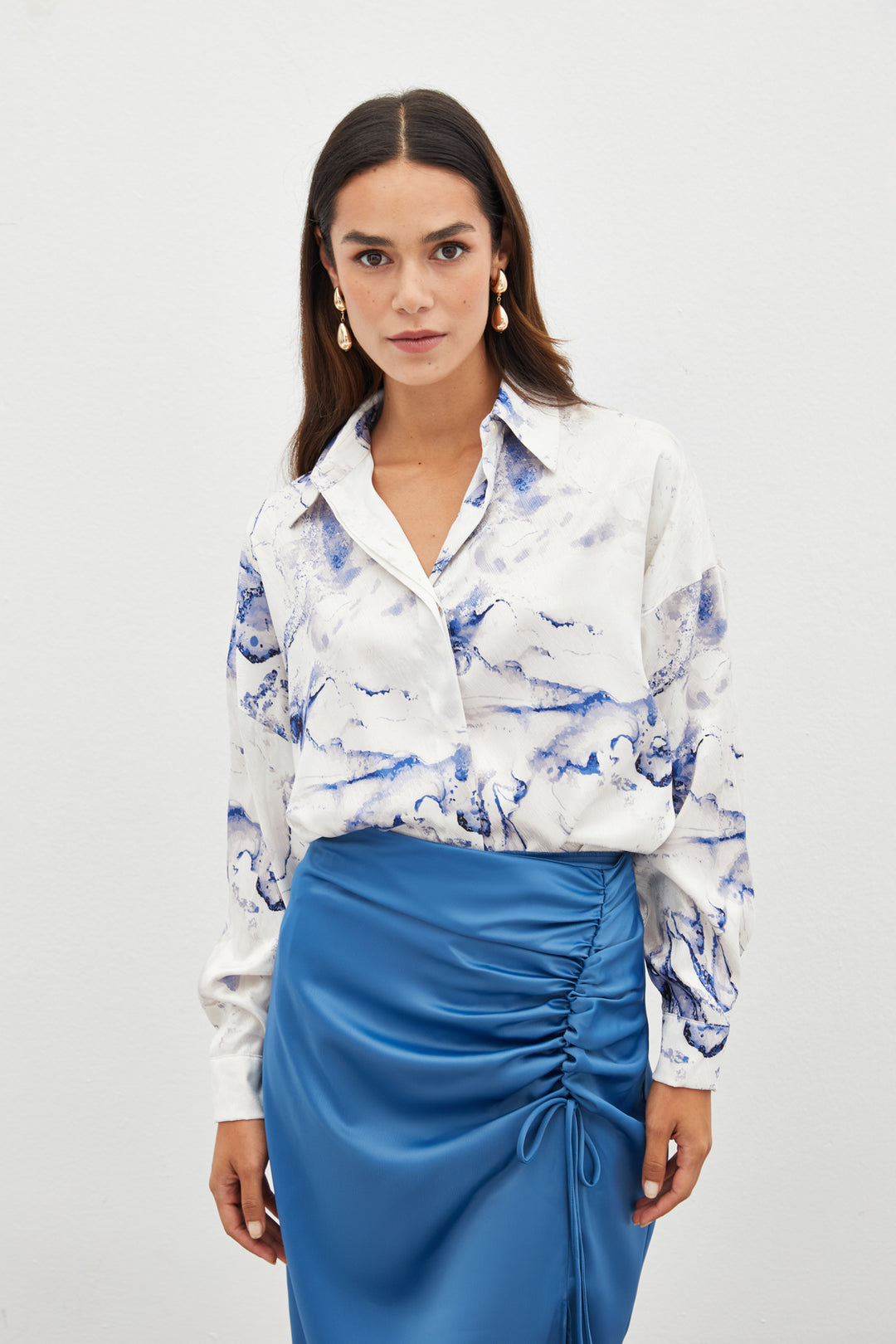 Sateen Chemise ample colorée - sax Bleu