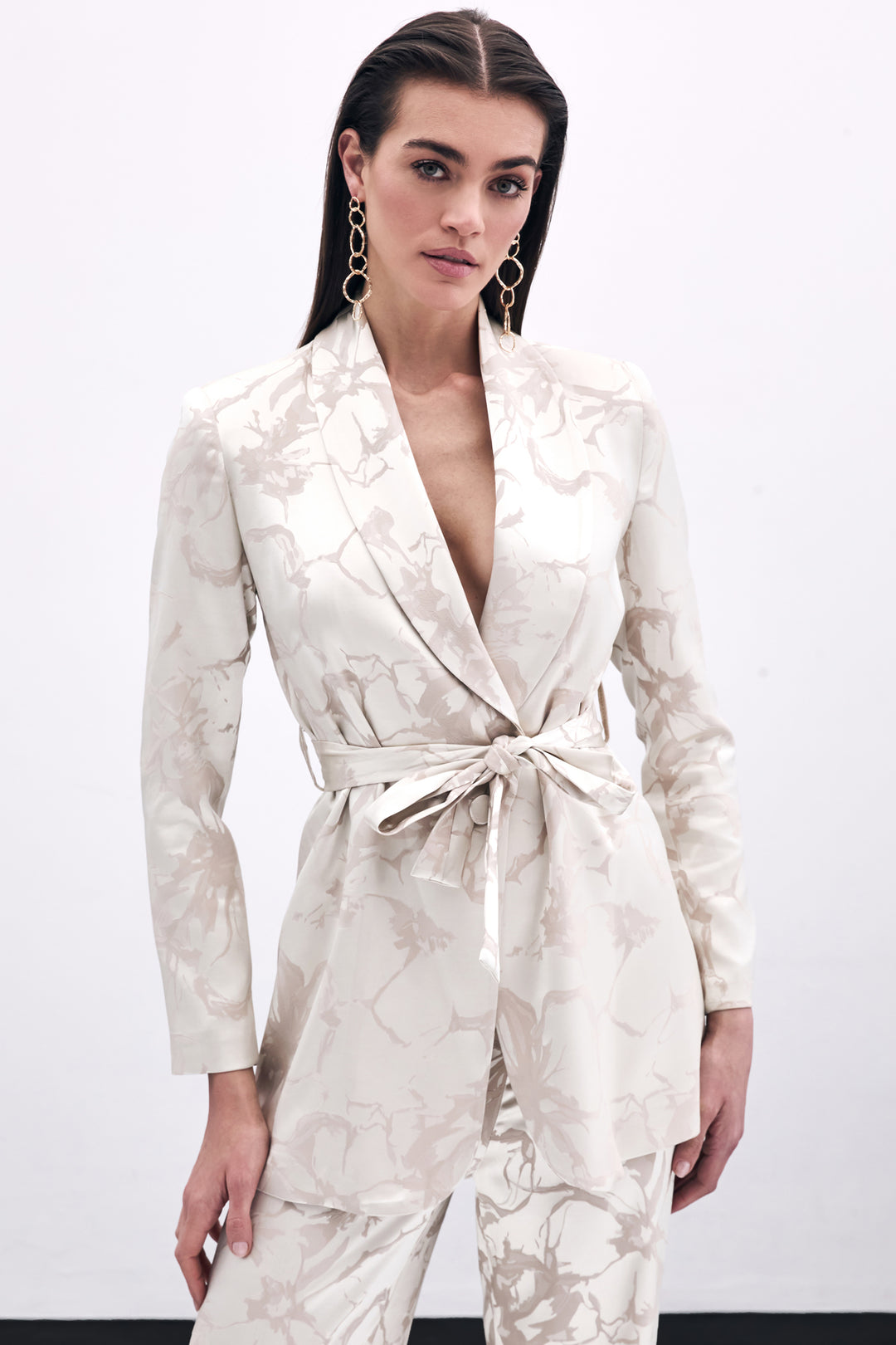 Sateen Veste Longue Imprimée - Beige