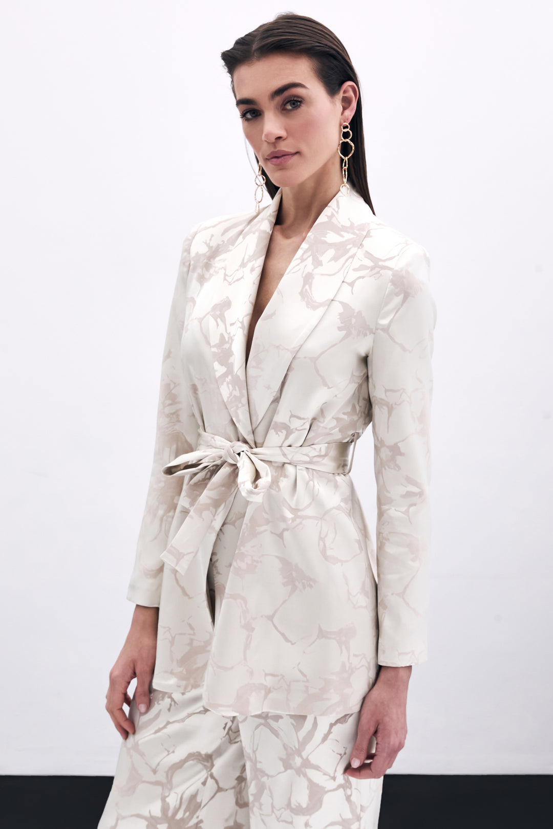 Sateen Veste Longue Imprimée - Beige