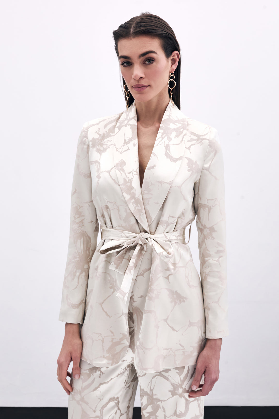 Sateen Veste Longue Imprimée - Beige