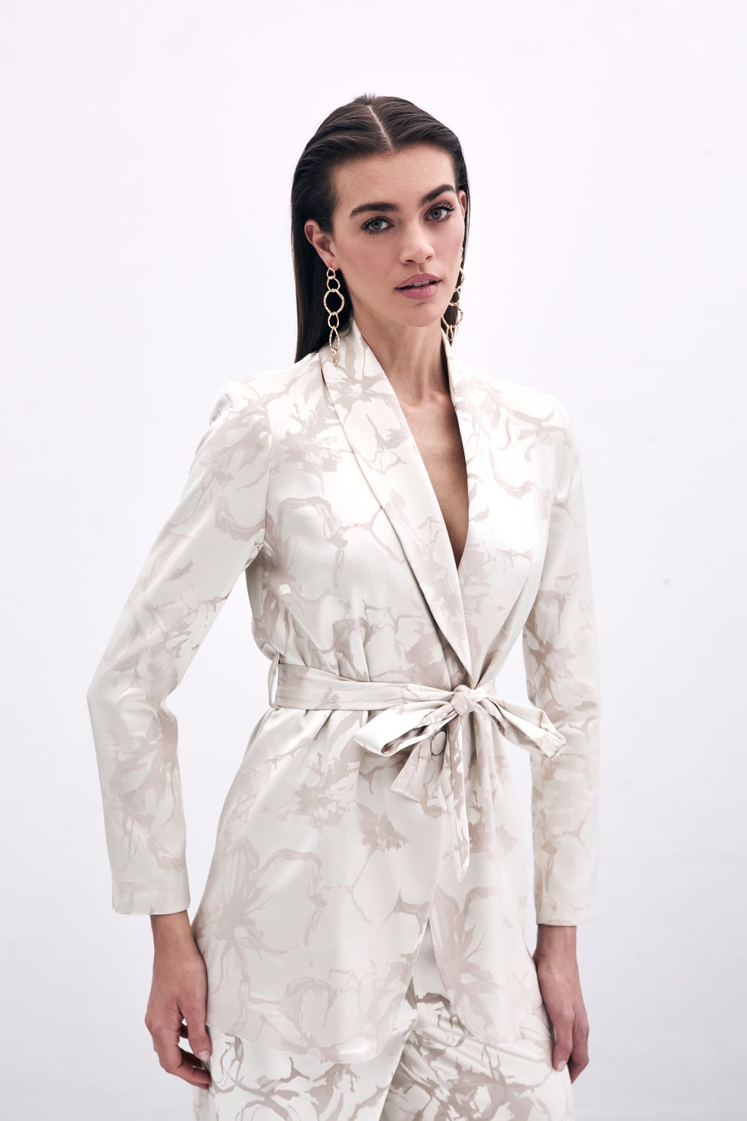 Sateen Veste Longue Imprimée - Beige