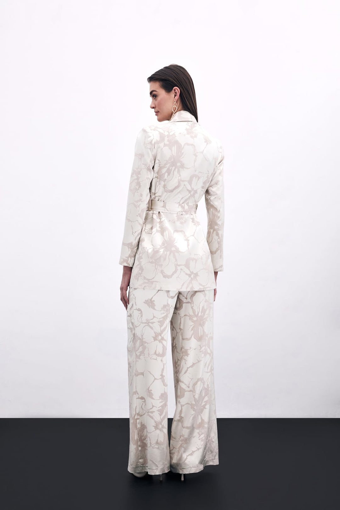 Sateen Veste Longue Imprimée - Beige