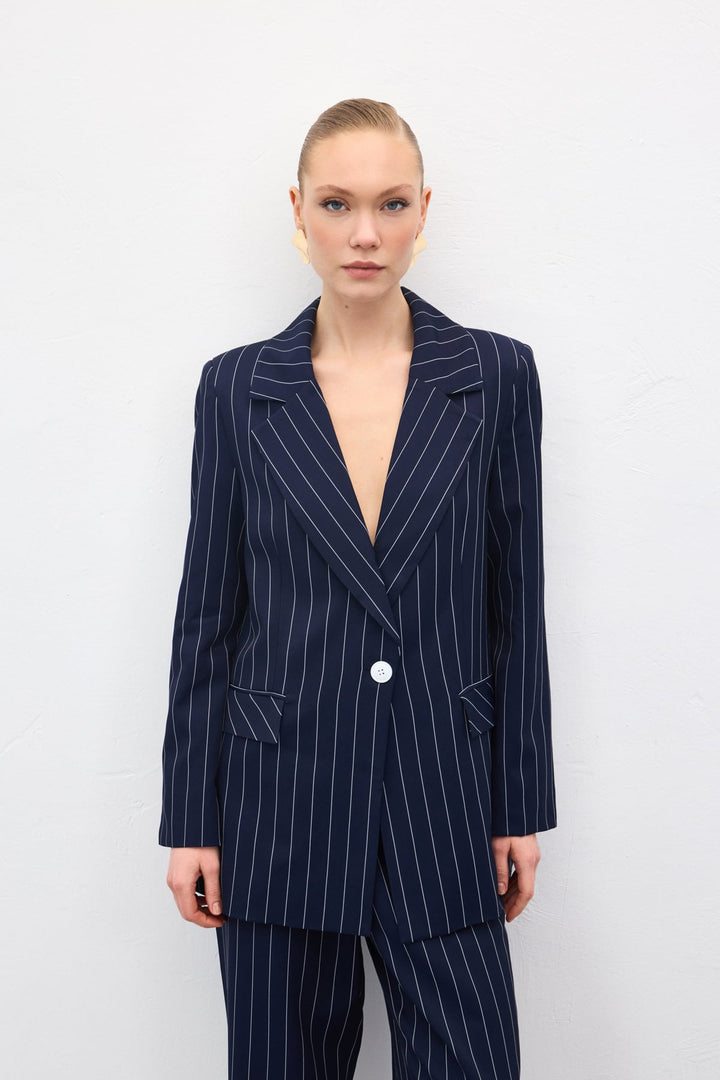 Sateen Veste rayée Rina - Bleu marine