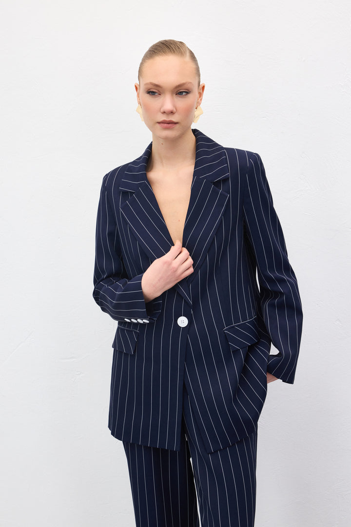 Sateen Veste rayée Rina - Bleu marine
