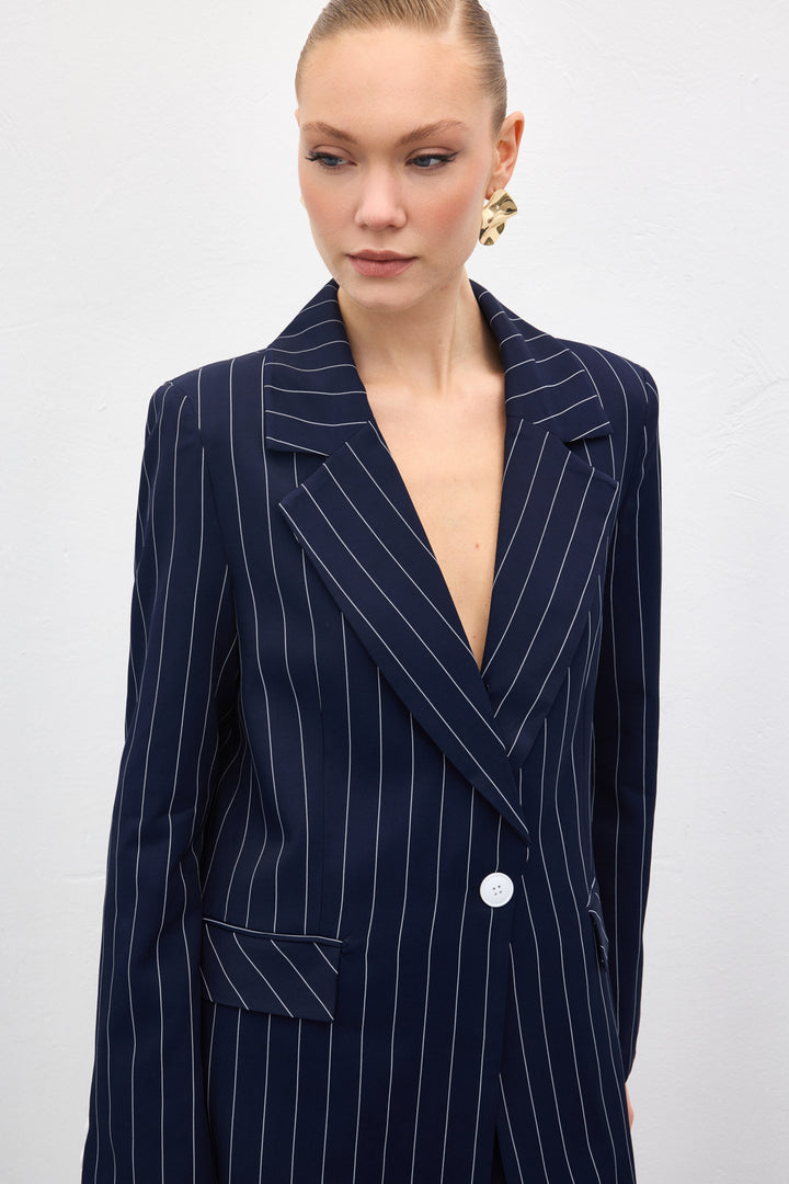 Sateen Veste rayée Rina - Bleu marine