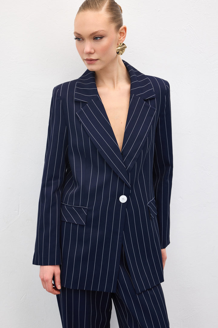 Sateen Veste rayée Rina - Bleu marine
