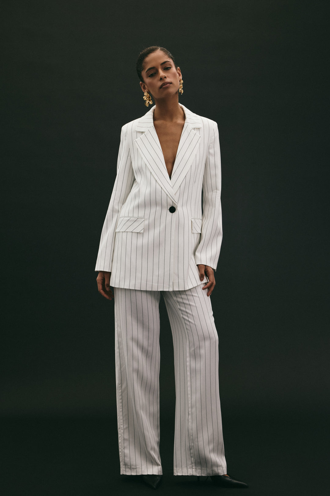 Sateen Pantalon rayé Rina - Écru