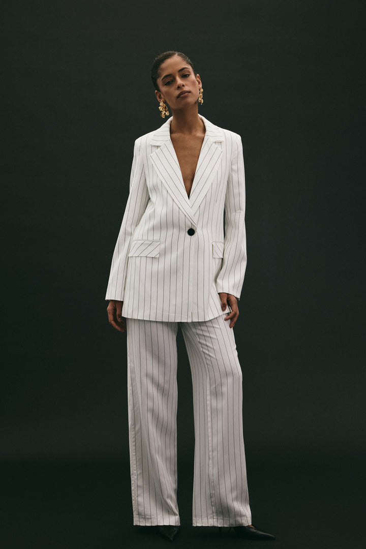 Sateen Pantalon rayé Rina - Écru