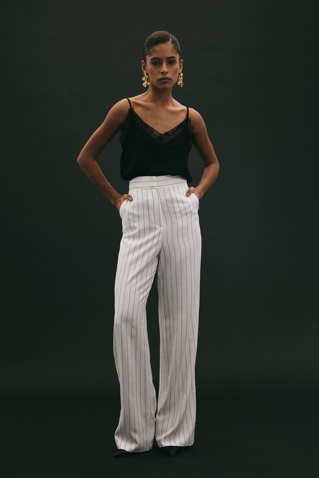 Sateen Pantalon rayé Rina - Écru