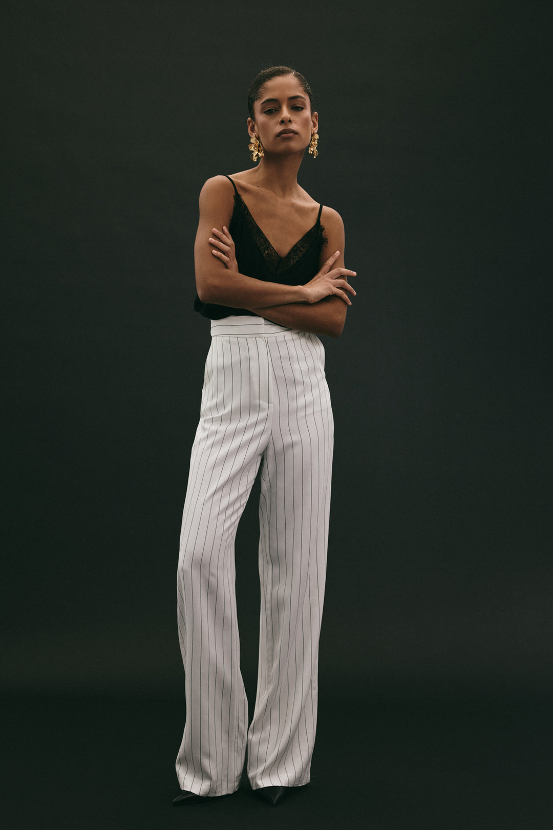 Sateen Pantalon rayé Rina - Écru