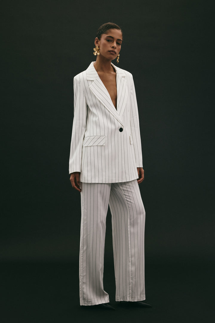 Sateen Pantalon rayé Rina - Écru