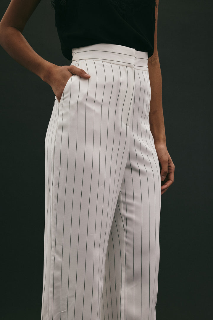 Sateen Pantalon rayé Rina - Écru