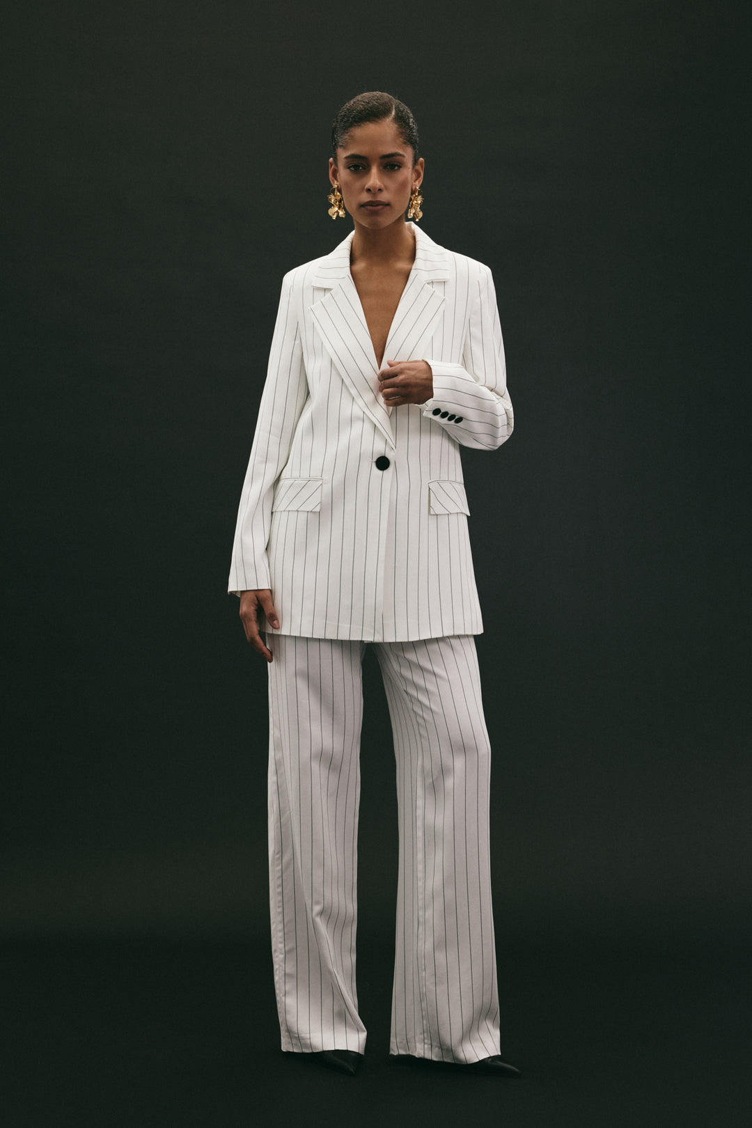 Sateen Pantalon rayé Rina - Écru