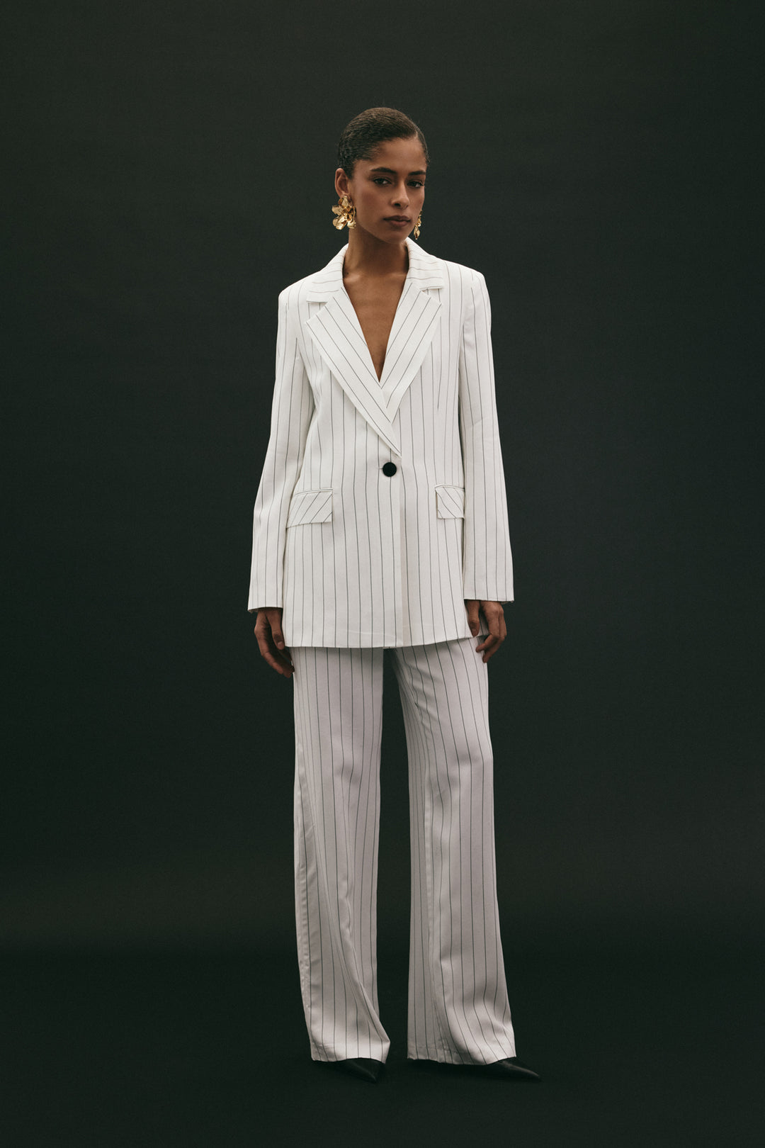 Sateen Pantalon rayé Rina - Écru