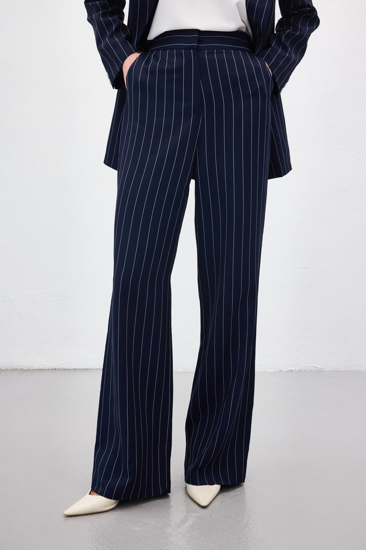 Sateen Pantalon rayé Rina - Bleu marine