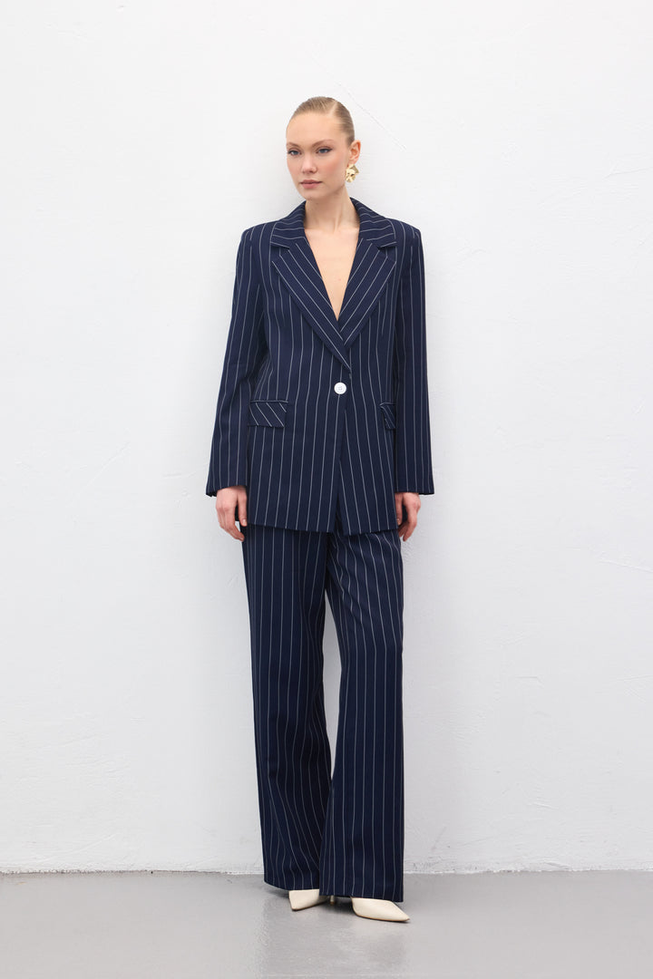 Sateen Pantalon rayé Rina - Bleu marine