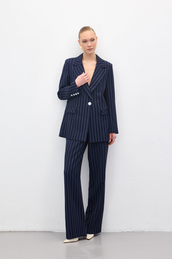 Sateen Pantalon rayé Rina - Bleu marine