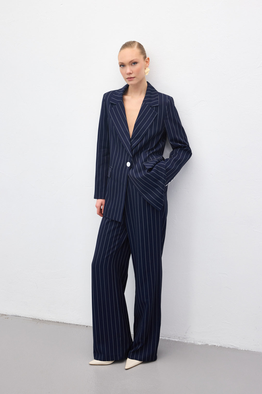 Sateen Pantalon rayé Rina - Bleu marine