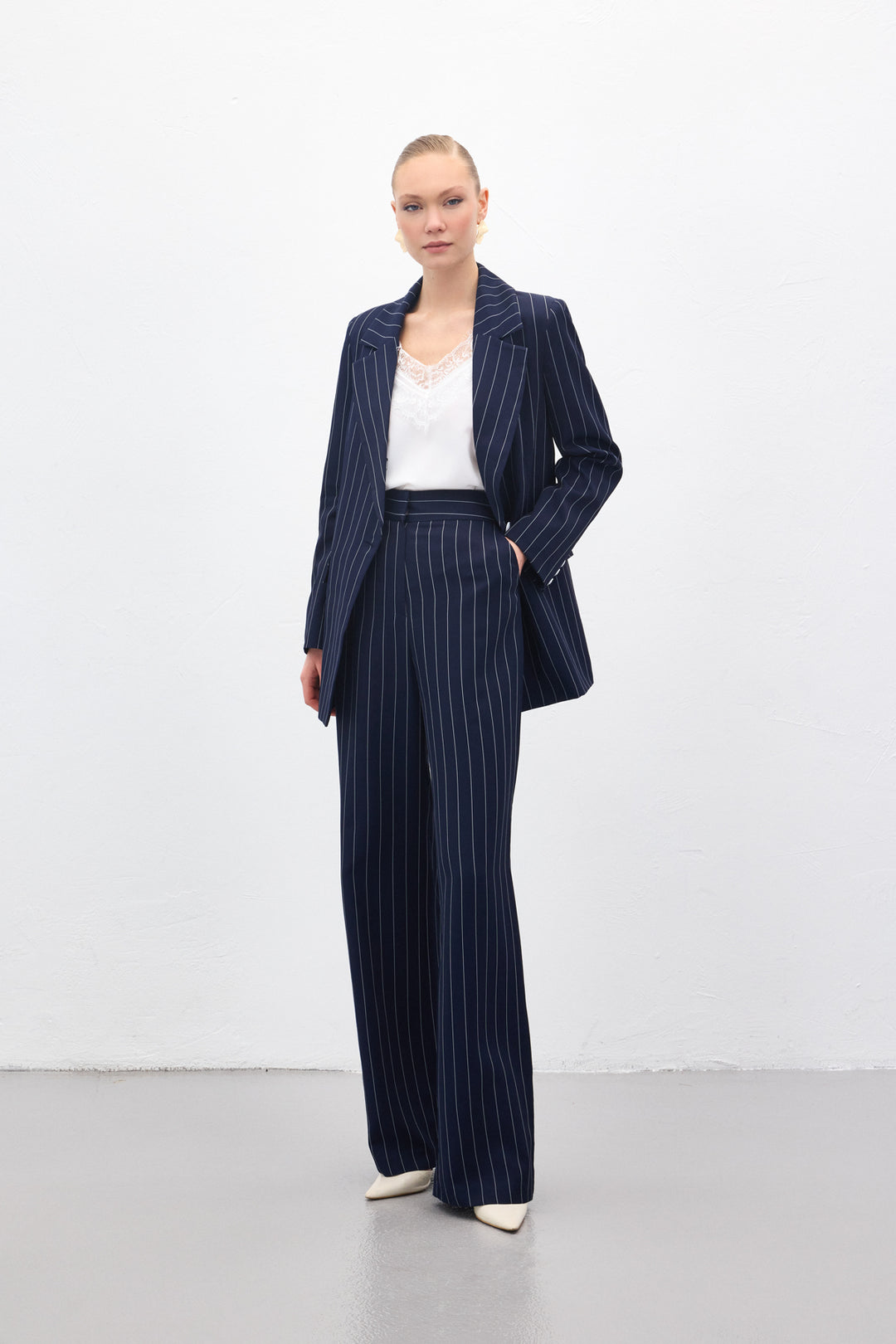 Sateen Pantalon rayé Rina - Bleu marine