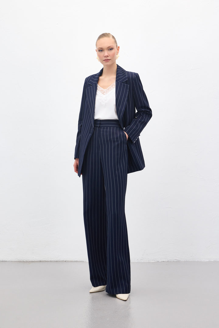 Sateen Pantalon rayé Rina - Bleu marine