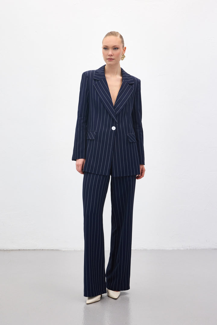Sateen Pantalon rayé Rina - Bleu marine