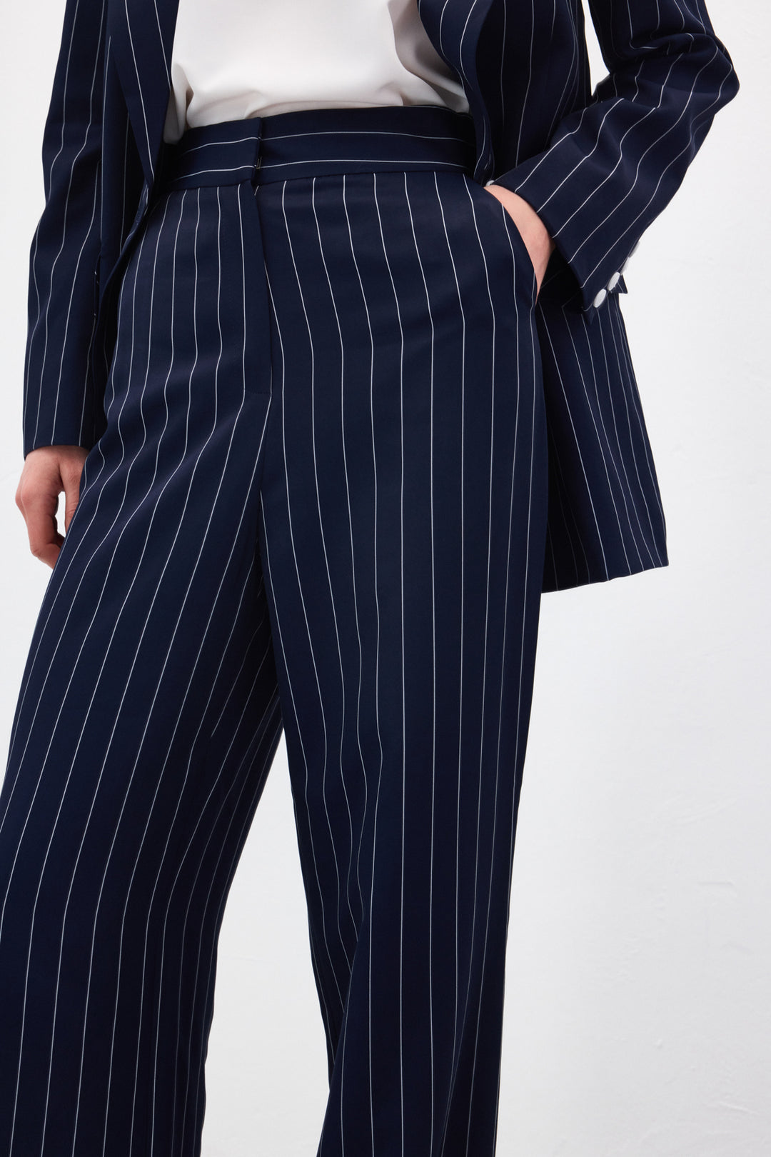 Sateen Pantalon rayé Rina - Bleu marine