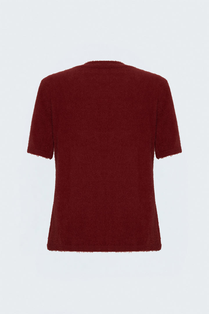 Sateen Tricot à Manches Courtes avec Barbe - Bordeaux