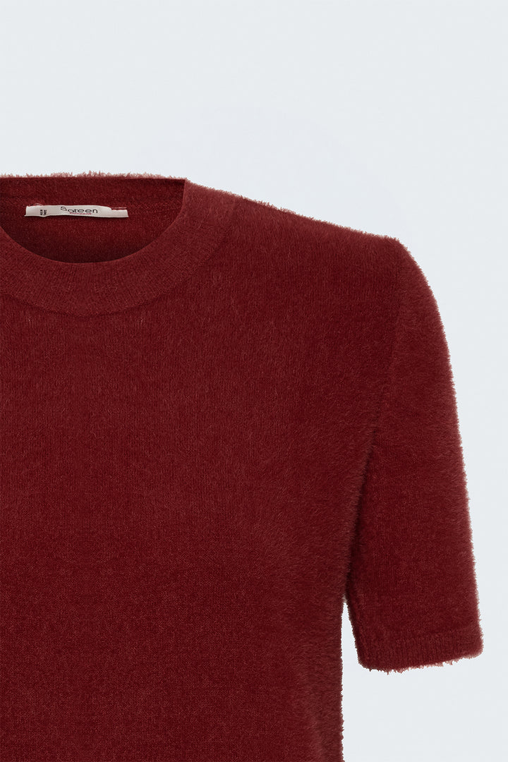 Sateen Tricot à Manches Courtes avec Barbe - Bordeaux