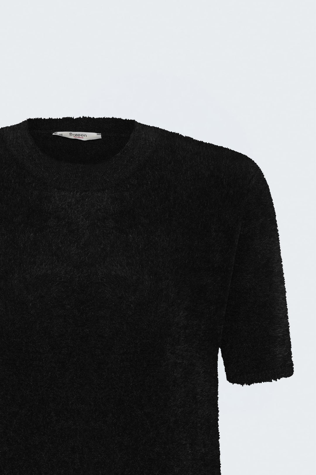 Sateen Tricot à manches courtes avec poils - Noir