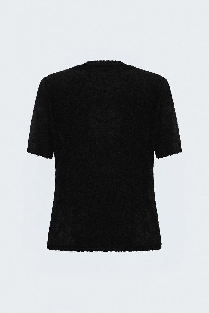 Sateen Tricot à manches courtes avec poils - Noir