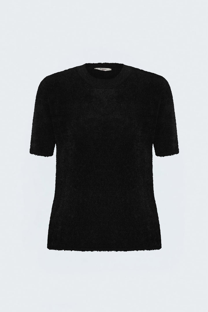 Sateen Tricot à manches courtes avec poils - Noir