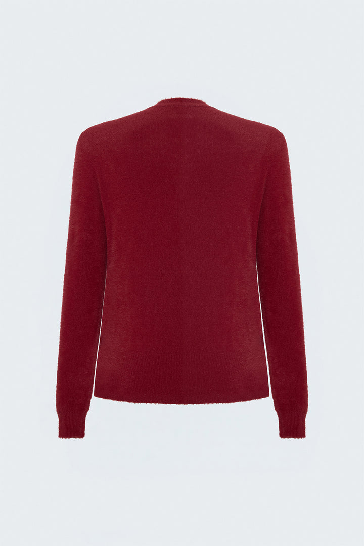 Sateen Pull en V avec barbe - Rouge