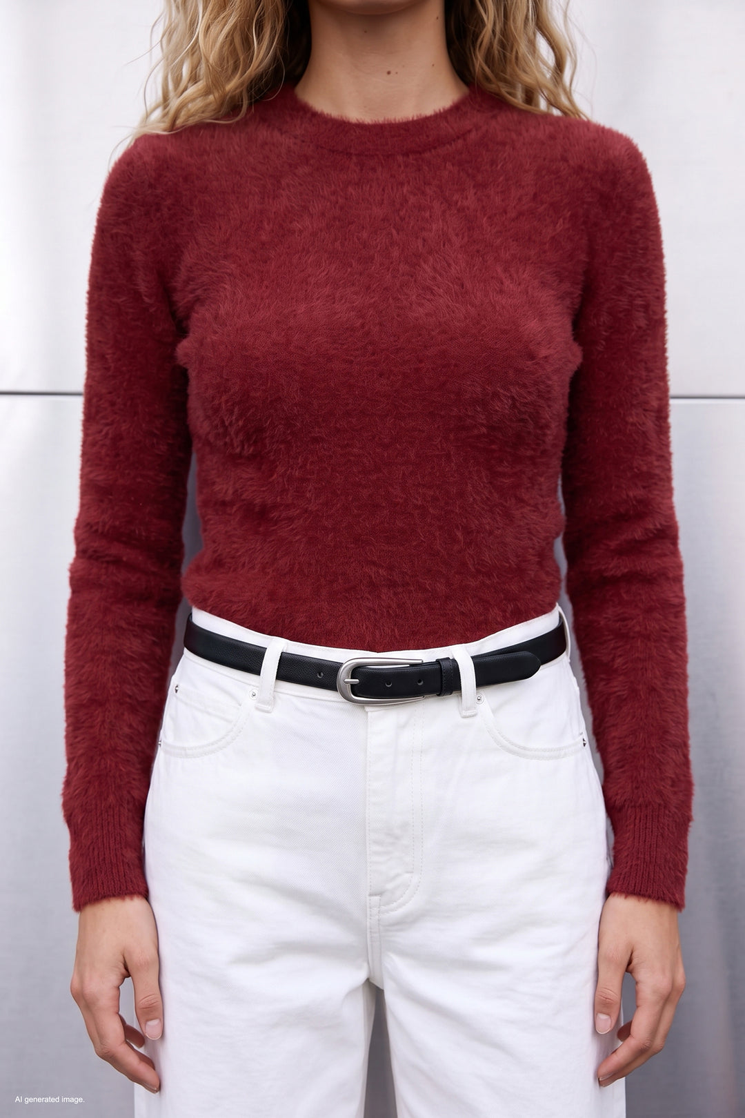 Sateen Pull en V avec barbe - Rouge