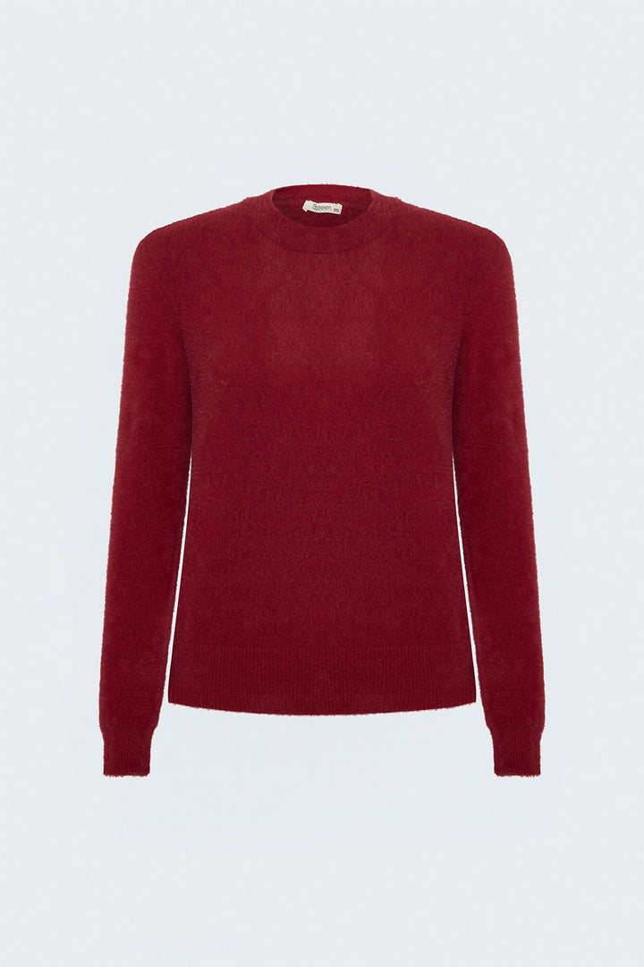 Sateen Pull en V avec barbe - Rouge