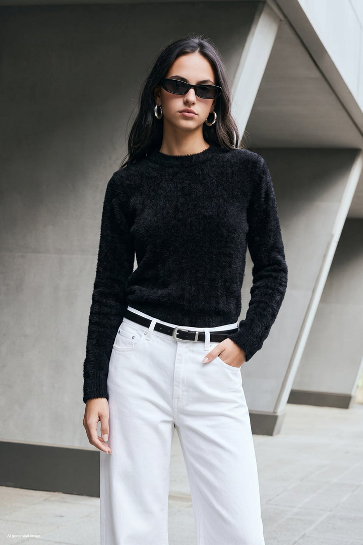 Sateen Tricot à poils - Noir