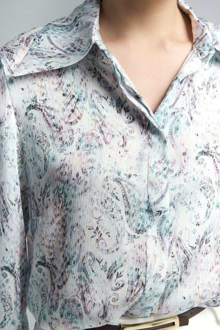 Sateen Chemise à motif foulard - Bleu