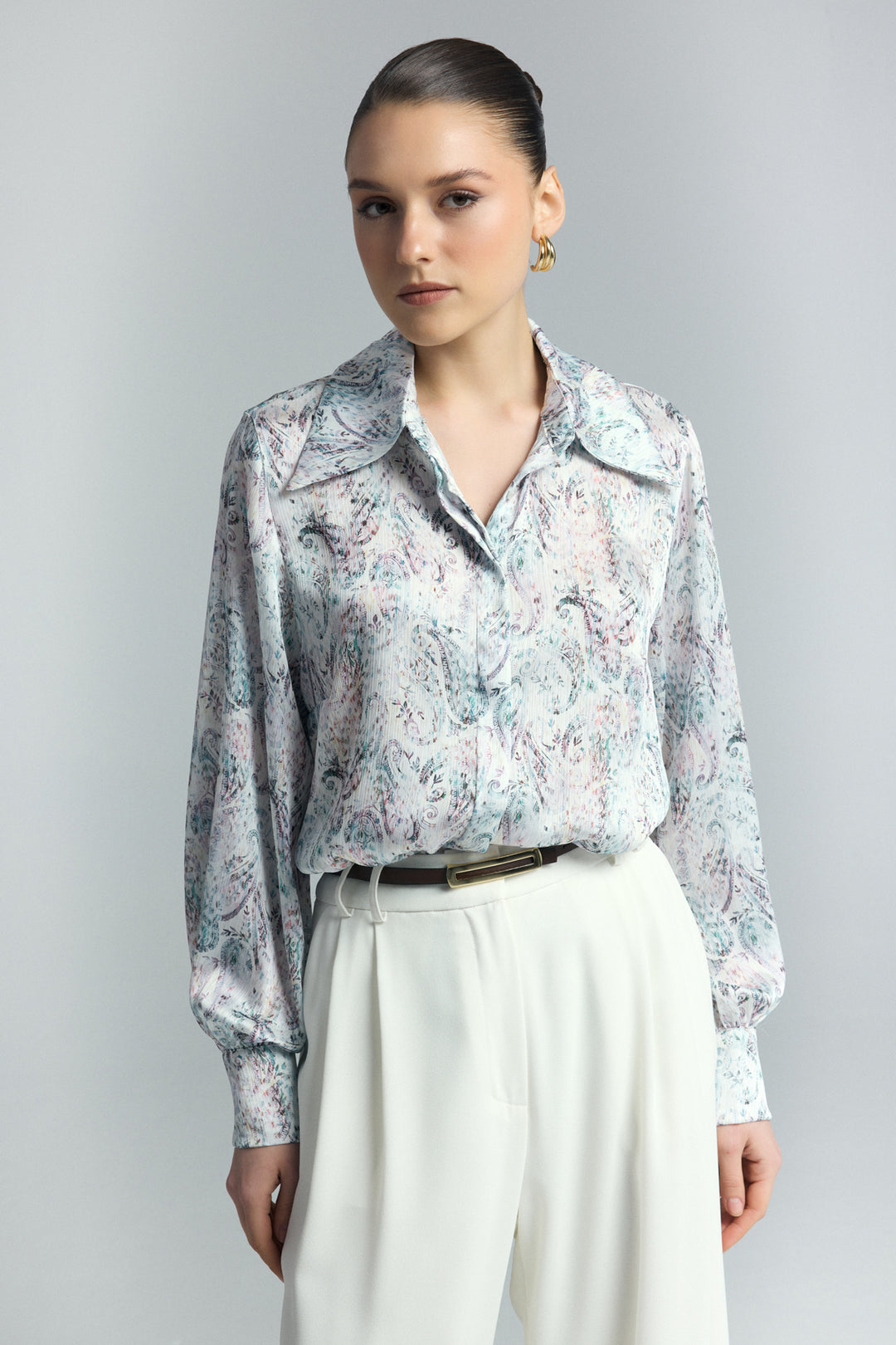 Sateen Chemise à motif foulard - Bleu