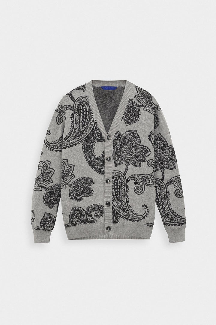 Giesto Gilet en tricot anthracite à motif châle - Anthracite