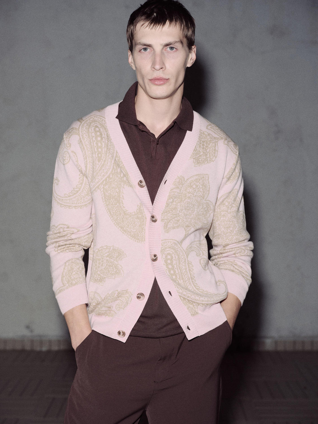 Giesto Gilet en Tricot Rose avec Motif Écharpe - Rose
