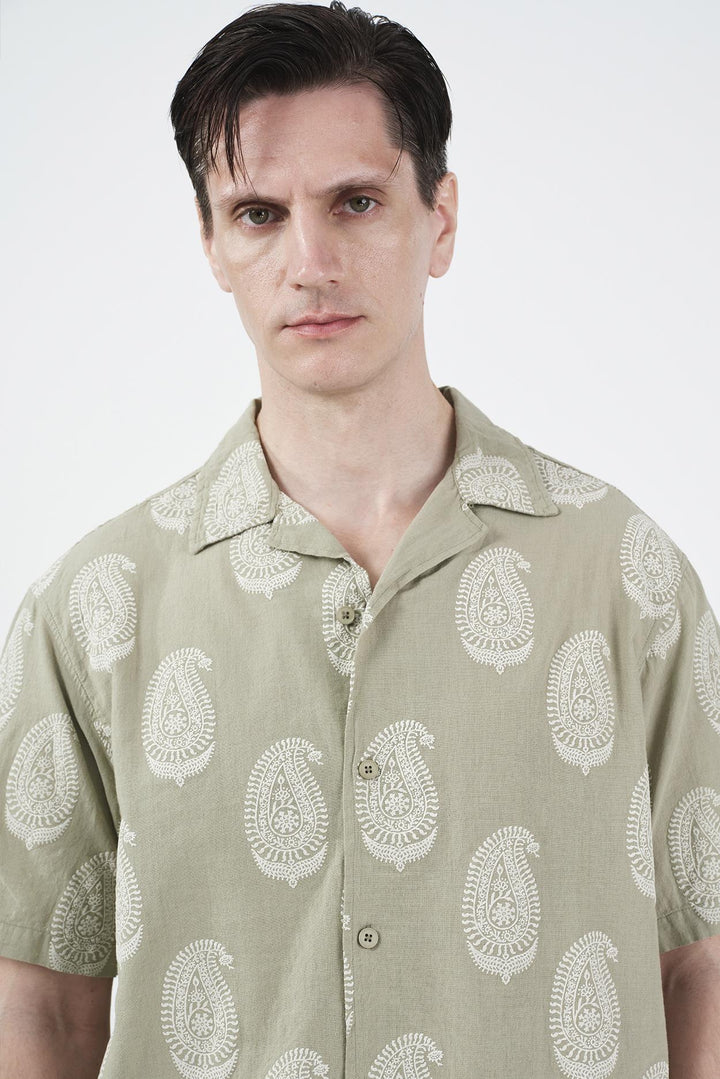Giesto Chemise kaki à motifs foulard - Kaki
