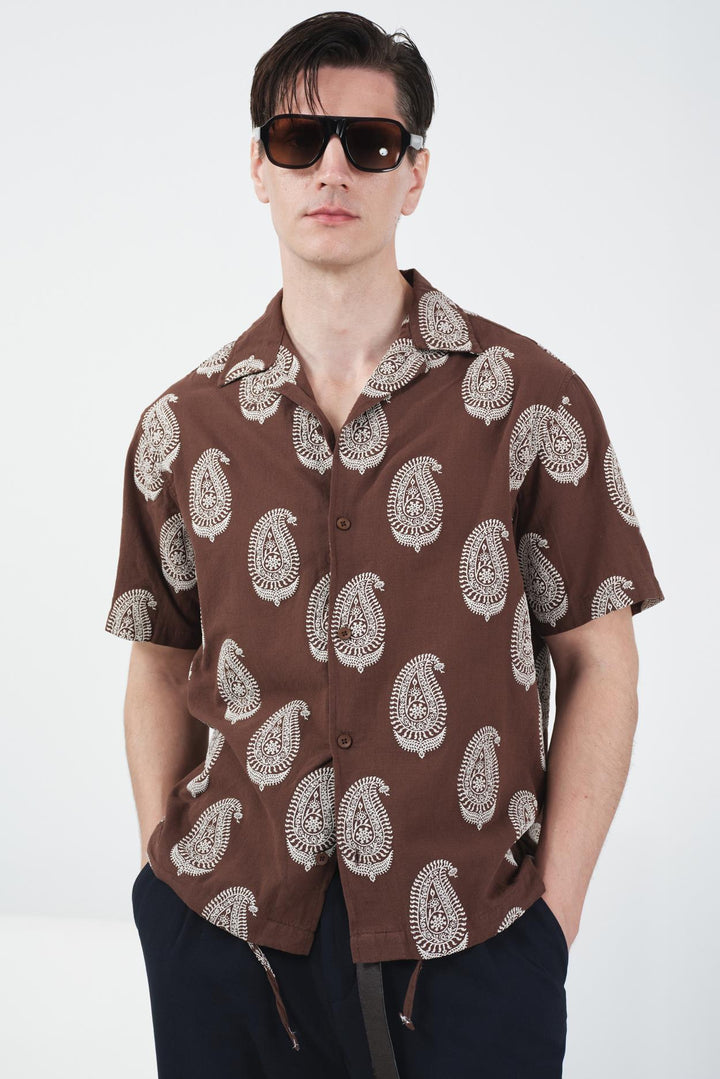 Giesto Chemise marron à motif foulard - Marron