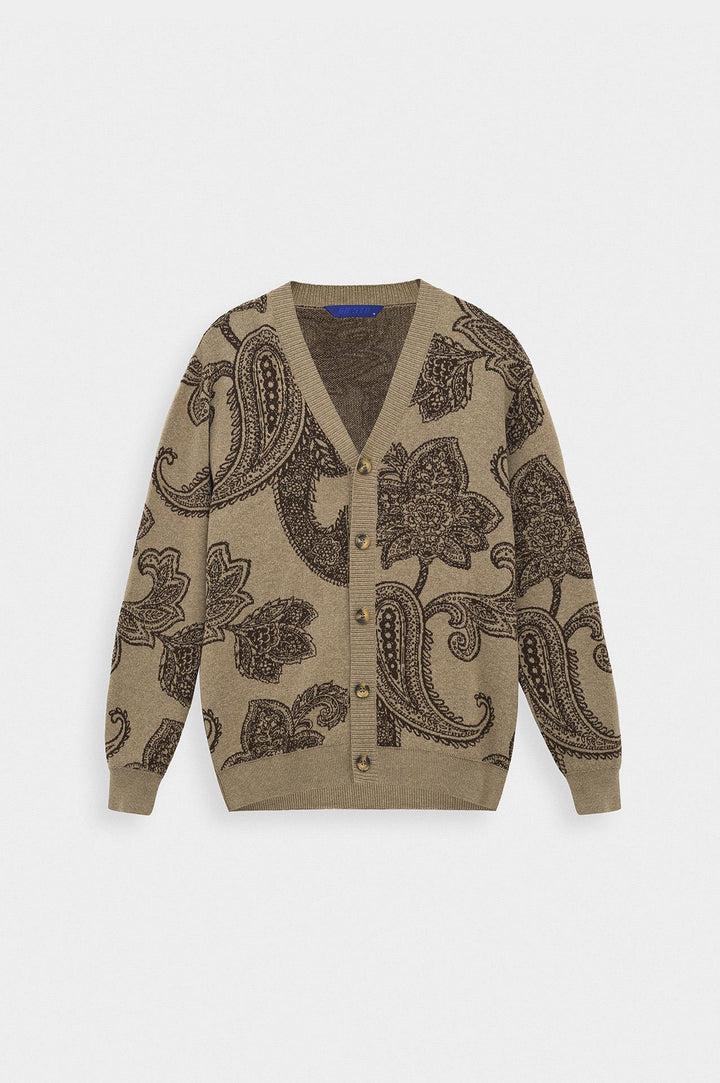 Giesto Gilet en tricot marron à motif châle - Marron