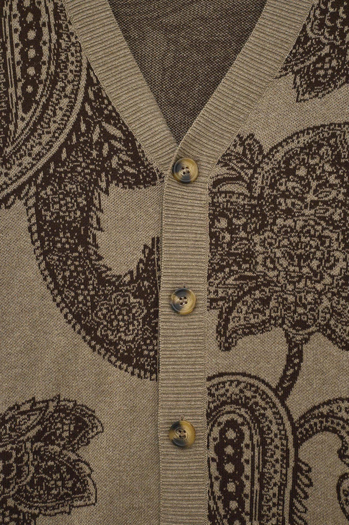 Giesto Gilet en tricot marron à motif châle - Marron