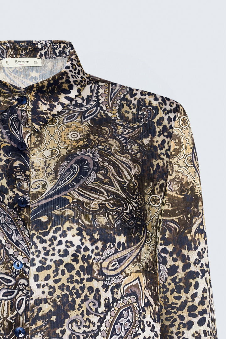 Sateen Chemise classique à motif foulard - Bleu marine