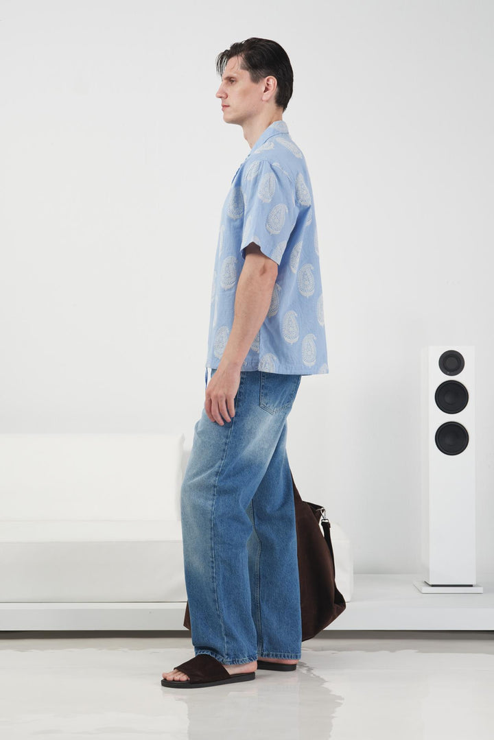 Giesto Chemise bleue à motifs foulard - Bleu