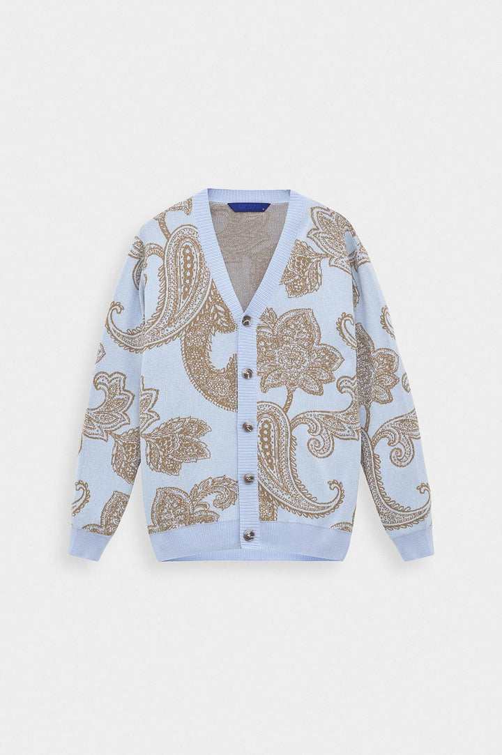Giesto Gilet en Tricot Bleu avec Motif Écharpe - Bleu