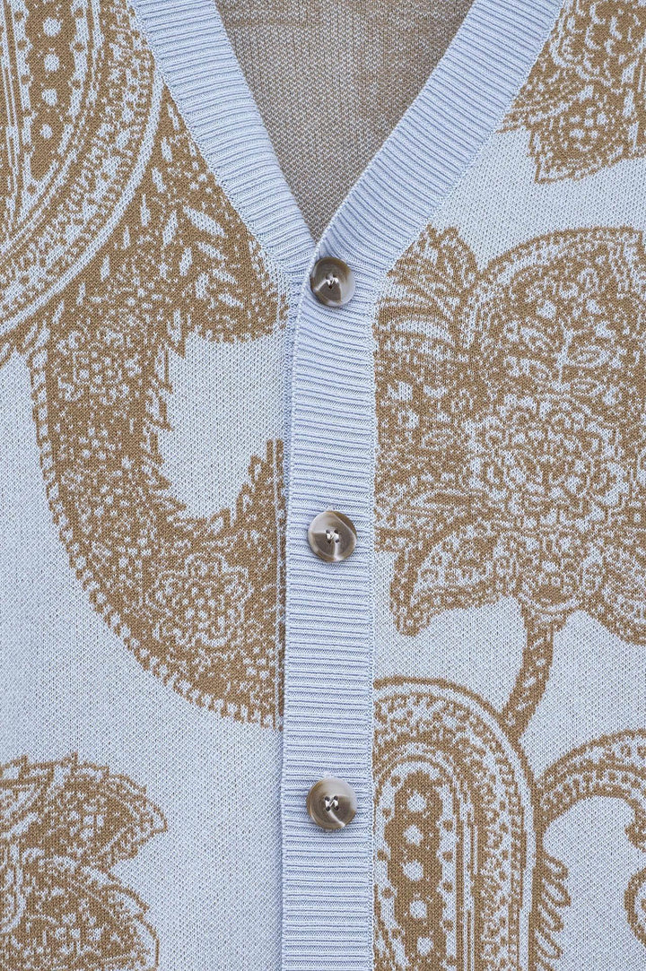 Giesto Gilet en Tricot Bleu avec Motif Écharpe - Bleu
